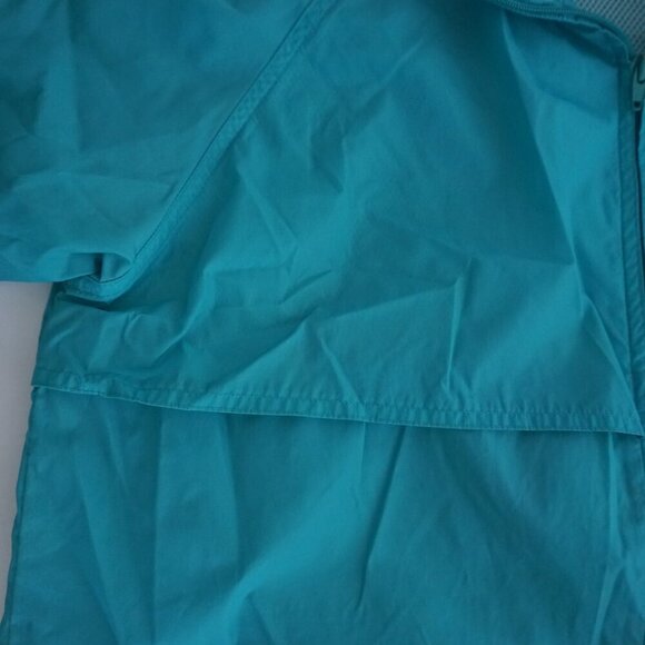 Vintage '80S Brooks Teal Nylon Stowaway Hood Zip Up Waterproof Rain Jacket L - Picture 9 of 10